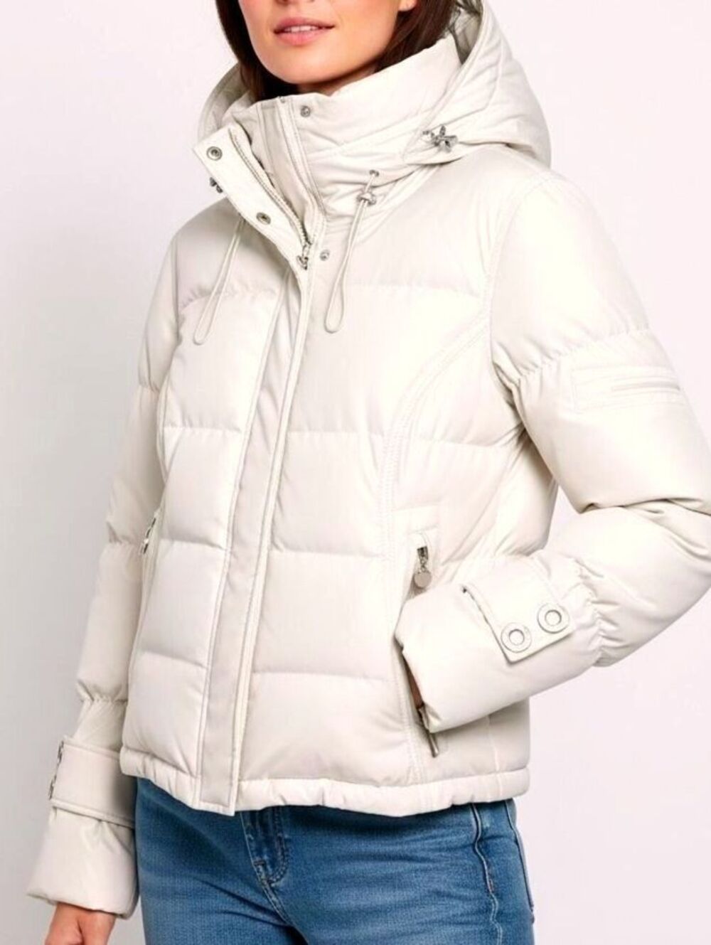 CALVIN KLEIN Womens (M) Creamy White Puffer Hoodie Jacket- Premium Down Fill